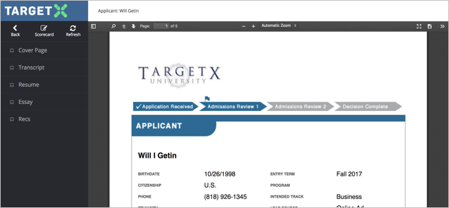 TargetX Application Review Reader